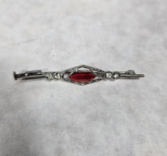 Lot 3 Antique Czech Art Deco Brooch Bar Red Blue Purple Clear Glass Rhinestones