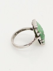 Vintage 1930s $5000 7ct Natural GREEN JADE Diamond 18k White Gold Ring BIG