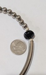 Vintage Sterling Silver Bead Genuine Black Onyx Collar 14″ Easy Fit Necklace