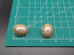 Vintage MARVELLA Gold Tone Rhinestone & Faux Pearl Cabochon Pierced Earrings