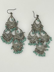 Vintage Filigree Chandelier Earrings Silver Tone Turquoise Beads 3.5in
