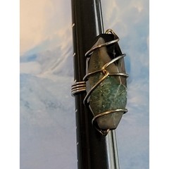 Unusual Large Stone Artisan Ring, Turquoise Black, Size 6, Statement r-1