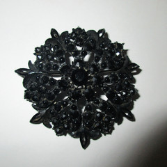 3 Vintage Mid-Century Jet Black Rhinestone Brooches Set Japanned Metal