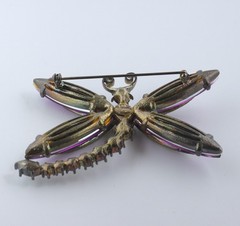 Graziano Purple Dragonfly & Aurora Borealis Rhinestone Figural Brooch