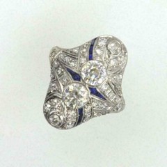 4.00Ct Lab Created Diamond And Sapphire Art Deco Style Statement Ring 925 Silver