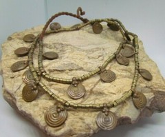 Medallion Necklace COPPER Statement BEADED Drawstring Adjustable Vintage 28 in
