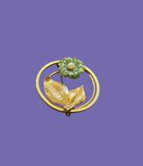 Vintage Gold Filled Jade and Pearl Flower Brooch Signed Winard 1.5in x 1.5in