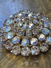 2 Austria Signed Brooches. AB Crystal And Multi Color Blue. Mid Century
