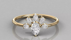Impressive Pear Shape Vivid White Moissanite With 10K Yellow Gold Fancy Ring