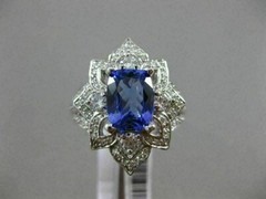 LARGE 2.46CT DIAMOND & AAA CUSHION CUT TANZANITE 14KT WHITE GOLD ENGAGEMENT RING