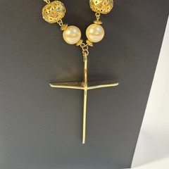 Pearl Necklace Vintage 90s Madonna Gold Tone Cross Crucifix Maximalist
