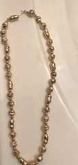 Vint.Textured Metal 2 Size Beads Necklace-Hung On Metal Chain, Push Release Open