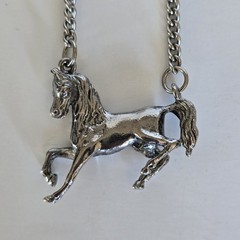 VTG Silver Tone Alloy Running Prancing 3D Cast Horse Equestrian Necklace Pendant