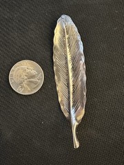 Vtg Stuart Nye Sterling Silver 925 Single Feather Brooch, 3.5in