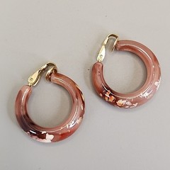Vintage Hoop Clip On Earrings Speckled Acrylic Brown 1″