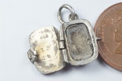 ANTIQUE SILVER ENAMEL MOSES BASKET OPENING CHARM PYRAMIDS DESERT Etc. c1920