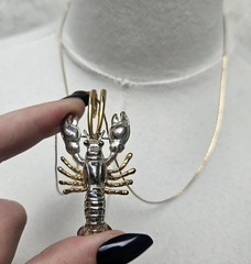 Vintage Lobster Charm Necklace / Brooch Pin Gold and Silver Jewelry