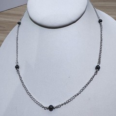 VINTAGE Sterling Silver & Hematite Bead Necklace 16” 925 Station Necklace 1990s