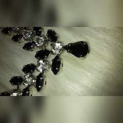 designer B David Rhinestone Necklace vtg black Clear and silver Signed Bridal