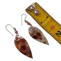 Dainty Tiger Cowrie Shell Earrings Brown Tan Beach Coastal Bohemian Drop Dangle