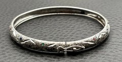 Avon Sterling Silver 925 Bangle Bracelet Multi-Color Enamel Textured Design READ