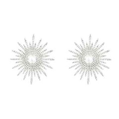 Big Round White Faux Pearl Earrings Silver Tone Rhinestone Earrings Pierced Stud