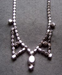 Art Deco clear rhinestone necklace and clip earrings set 1950s