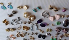 Lot 63 Pair Vintage Clip Screw Back Earrings Mixed Materials Tones Some Wear