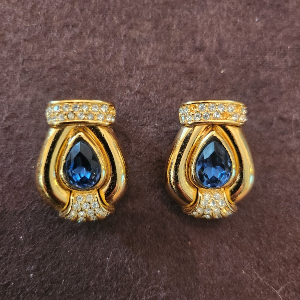 Vintage Christian Dior Sapphire Crystal clip on earrings