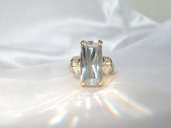Vintage Sterling Silver 925 Gold on Huge Baguette CZ Statement Ring Size 9