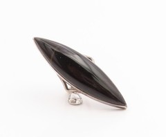 925 Sterling Silver Vintage Ring Marquise Shape Black Onyx Band Sz 5.5 RG35454