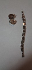 Vintage Sterling Silver And Black Onyx Bracelet And Earrings 7 Inches Long