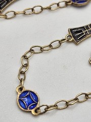 Vintage Chinese Export Silver Gold Tone Black & Blue Enamel Dainty Necklace 24″