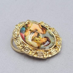 Vintage Scarf Slide Victorian Couple Gold tone 1.5 in