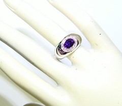 Video 14K Solid White Gold Natural Amethyst Diamond Halo Engagement Ring Retro