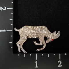 Vintage Pot Metal Rhinestone Brooch Silver Tone Ram Goat Figural 2″ READ