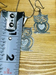 Vintage Sterling Silver Handmade Cut Out Owl Earrings And 22” Pendant Necklace