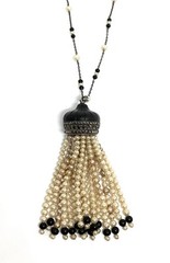 Vintage Art Deco Flapper Faux Pearl Marcacite Tassel 32” Sterling Necklace