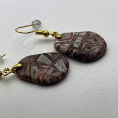 Brecciated Mexican Crazy Lace Jasper Earrings Gold French Wire Natural Gemstone