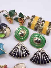 Vtg To Mod Clip On Earring Lot Enamel 15 Pair Colorful