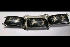 Vintage Siam Niello Sterling Silver Set Bracelet Pendant Earrings 925