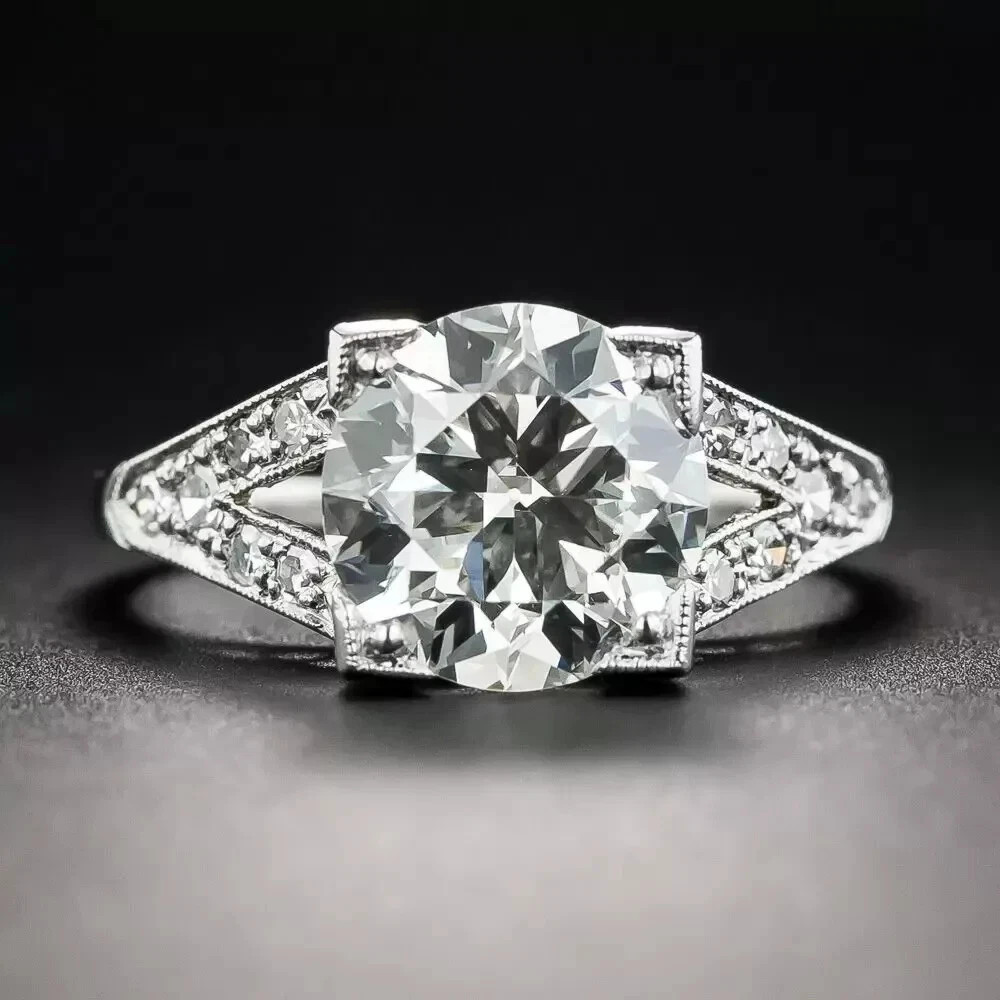 3Ct Art Deco Style Lab Created Diamond Engagement Wedding 14k White Gold FN Ring