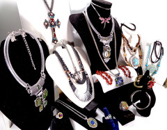 Chunky Mix Blue Red Rhinestone Figural Stone Necklace Bracelet 22 Pc Jewelry Lot