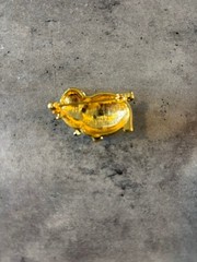 Vintage Cute Pig Piggy Gold Tone Pin Brooch With Pink Flowers