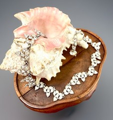 1940s Rhodium Plated necklace 16” Signed Albion Clear Rhinestone Deco “rare”