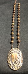 Vintage Estate Sale Rose wood style Beaded with Medallion Necklace-Approx 14″