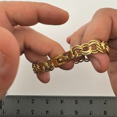 Vintage Signed Monet Gold Tone Double Link Chain Bracelet Fold Over Clasp 7.5 In