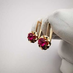 USSR Vintage Earrings Rose Gold 583 14K Star Jewelry Ideal Condition Ruby 4.4g