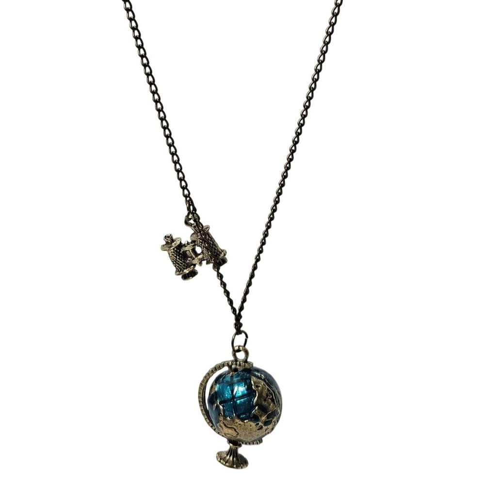 Vintage Globe Pendant Necklace Binoculars Charm Traveler Hiker Adventure