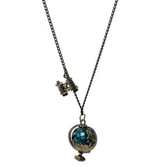 Vintage Globe Pendant Necklace Binoculars Charm Traveler Hiker Adventure